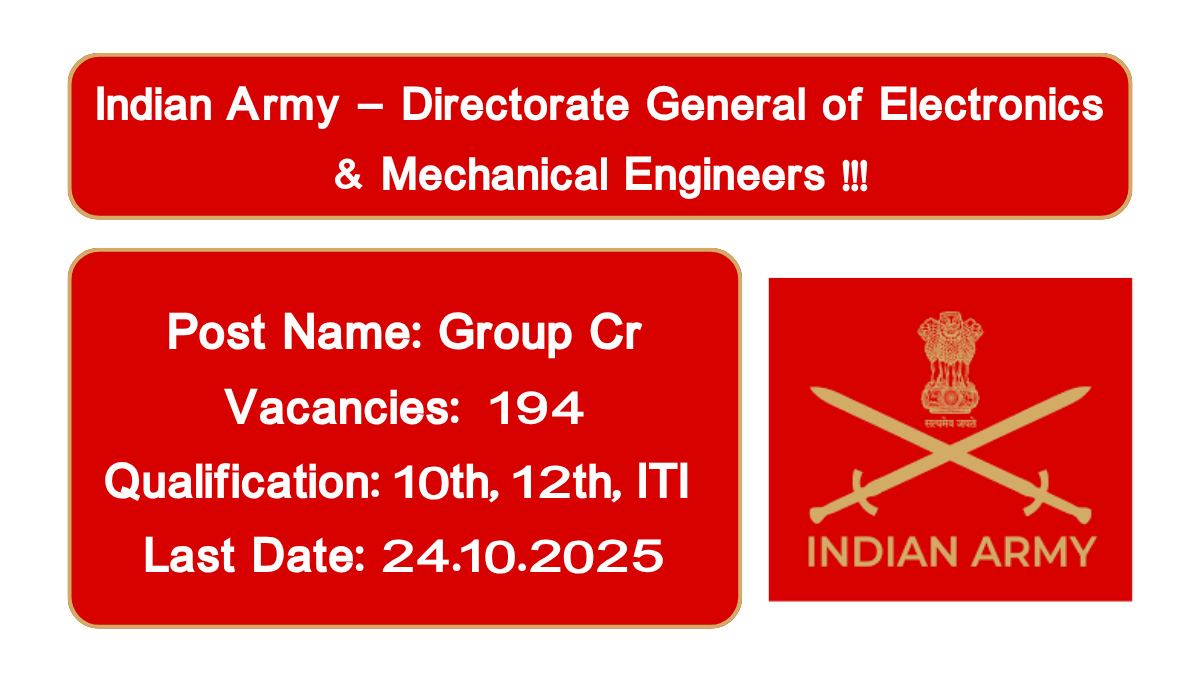 Indian Army DG EME Recruitment 2025 194 Group C Posts