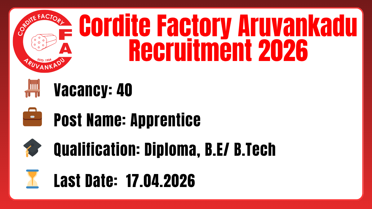 Cordite Factory Aruvankadu Recruitment 2026