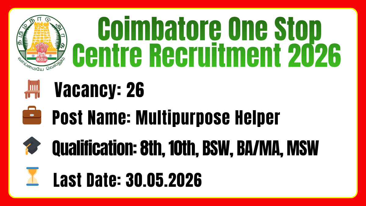 Coimbatore One Stop Centre Recruitment 2026