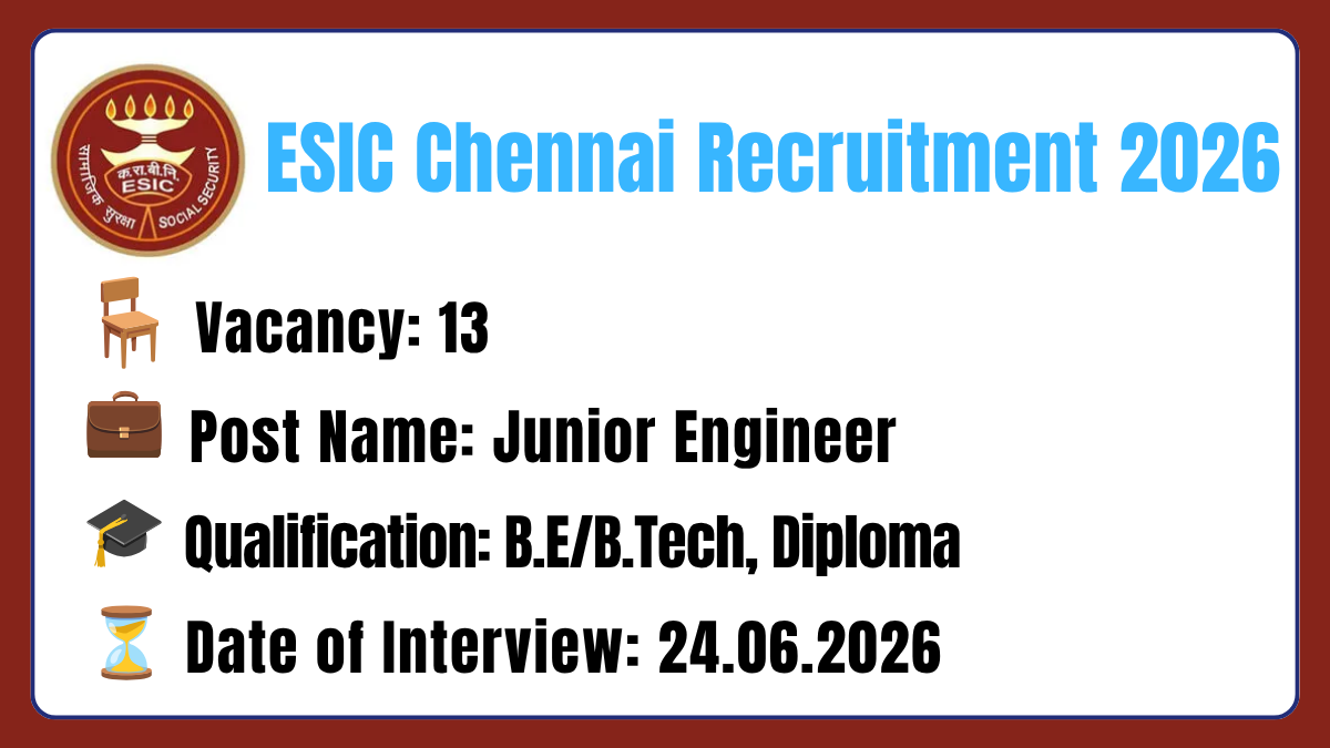 ESIC Chennai Recruitment 2026
