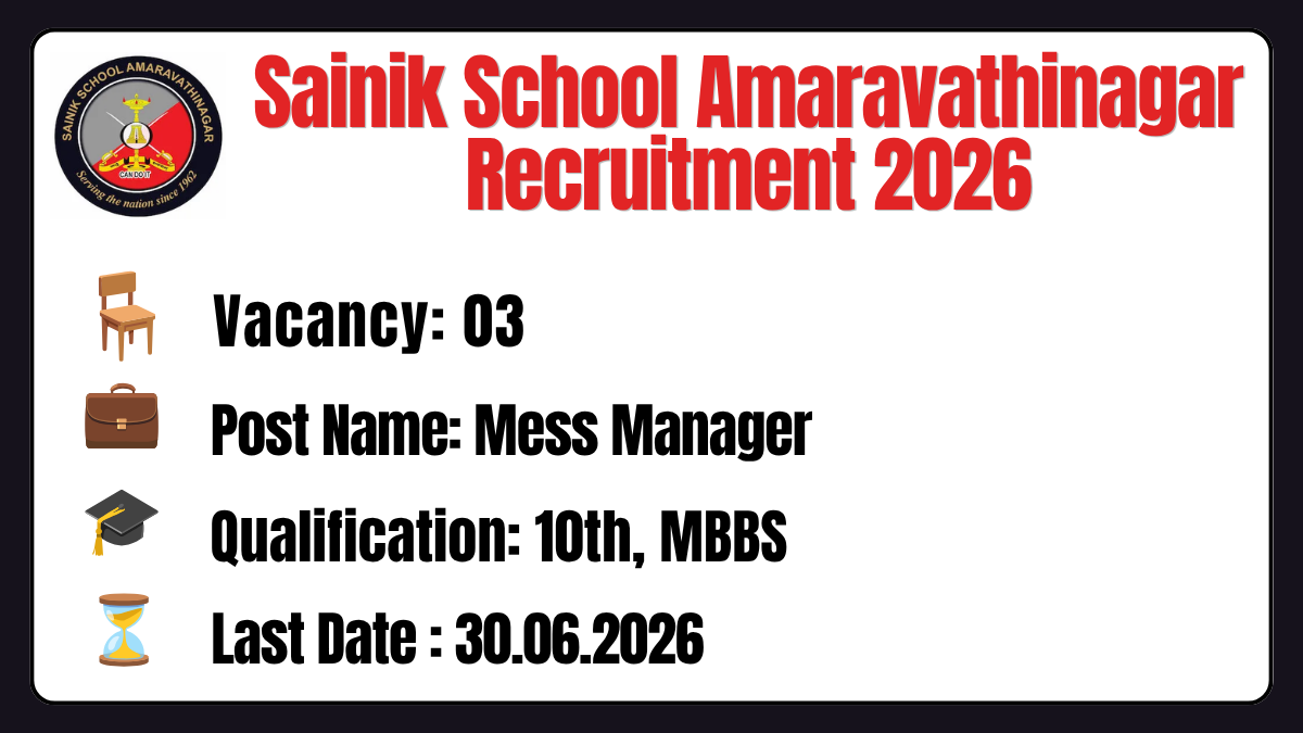 Sainik School Amaravathinagar Recruitment 2026