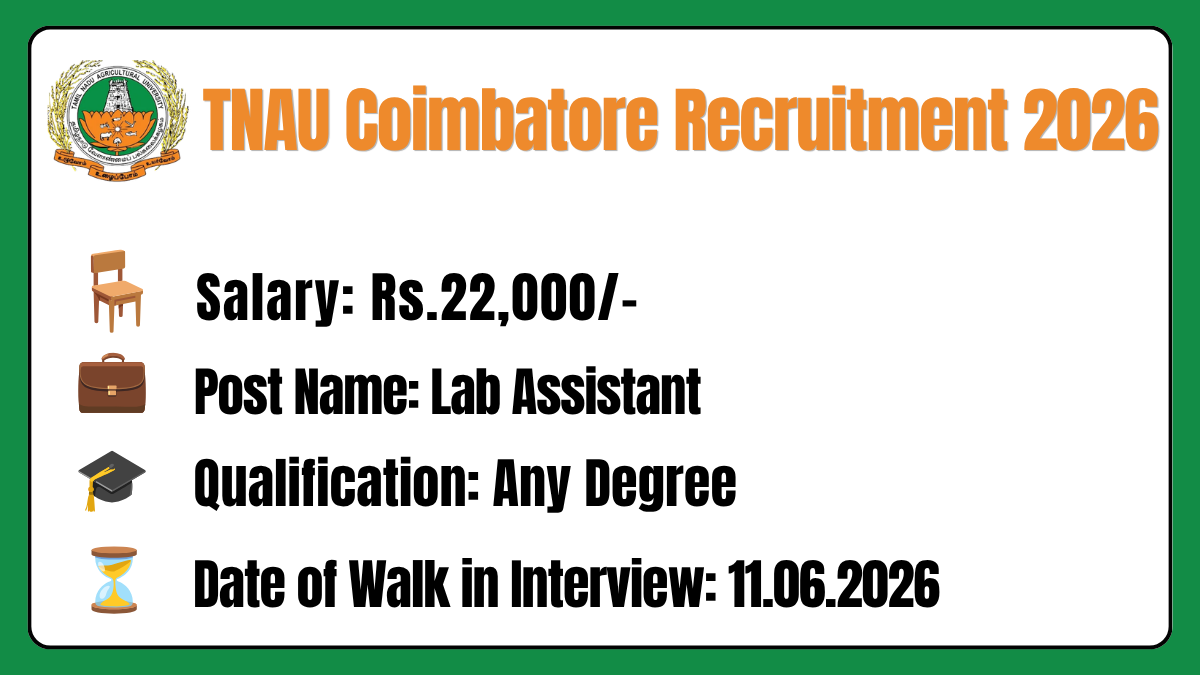 TNAU Coimbatore Recruitment 2026