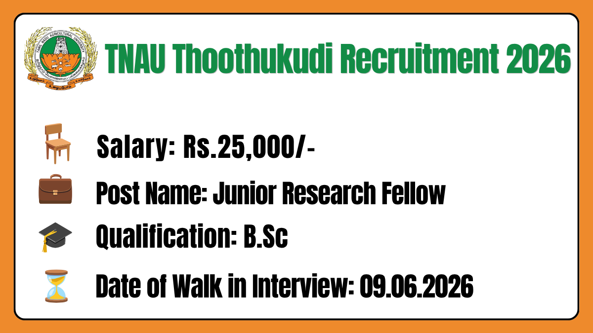 TNAU Thoothukudi Recruitment 2026