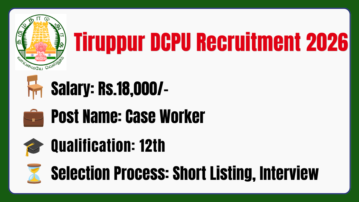 Tiruppur DCPU Recruitment 2026