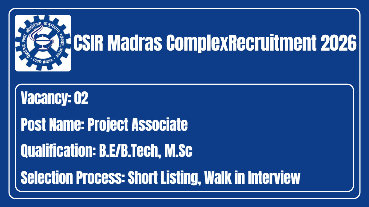 CSIR Madras Complex Recruitment 2026