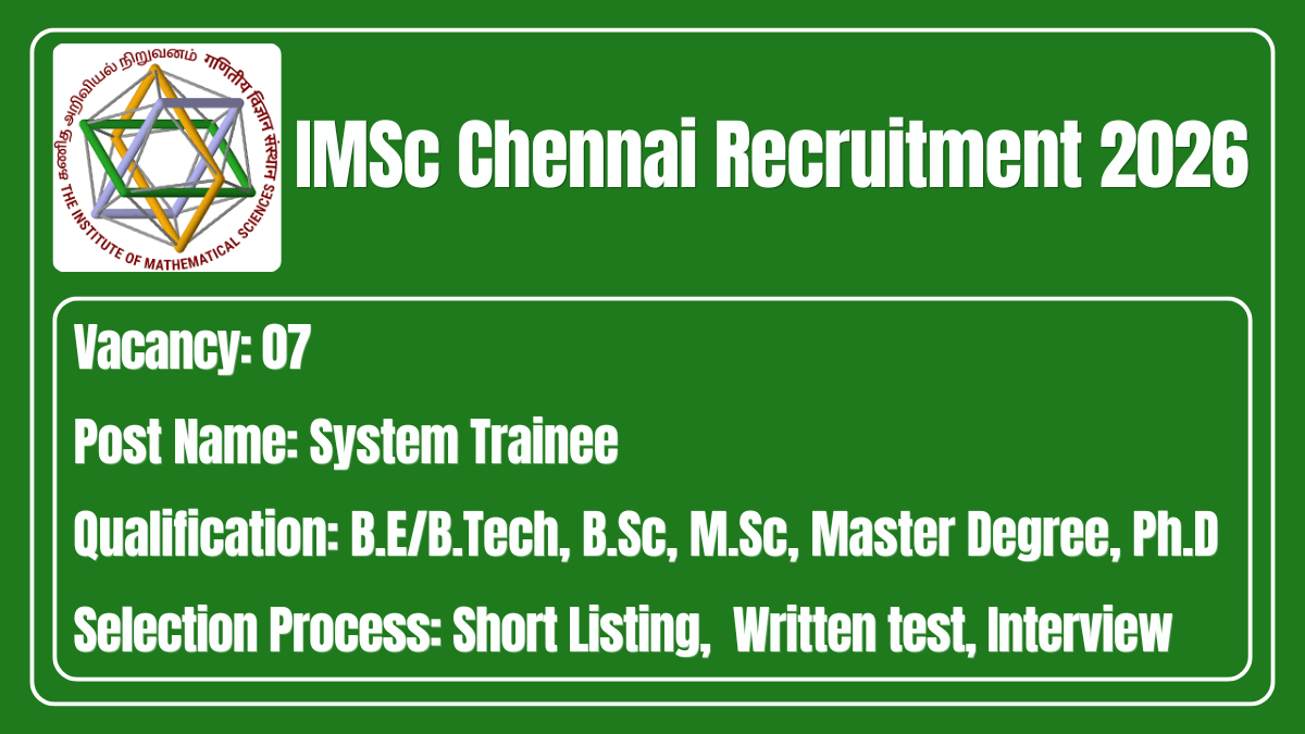 IMSc Chennai Recruitment 2026