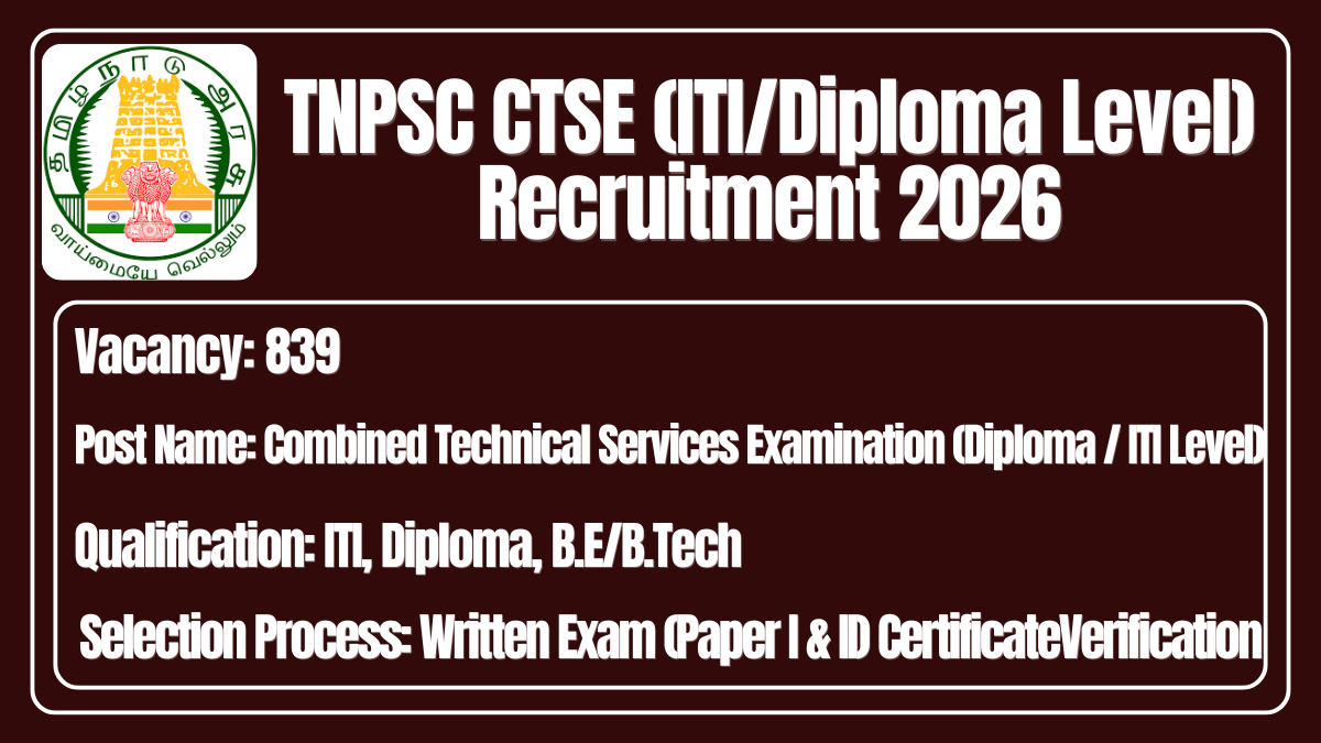 TNPSC CTSE (ITIDiploma Level) Recruitment 2026