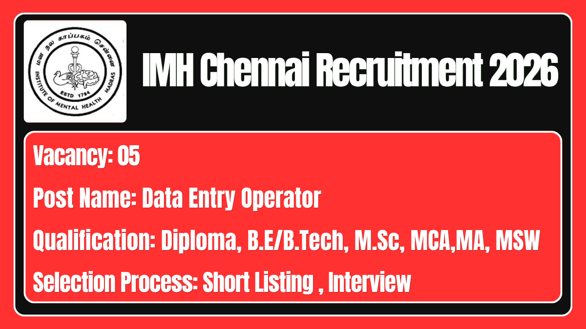 IMH Chennai Recruitment 2026